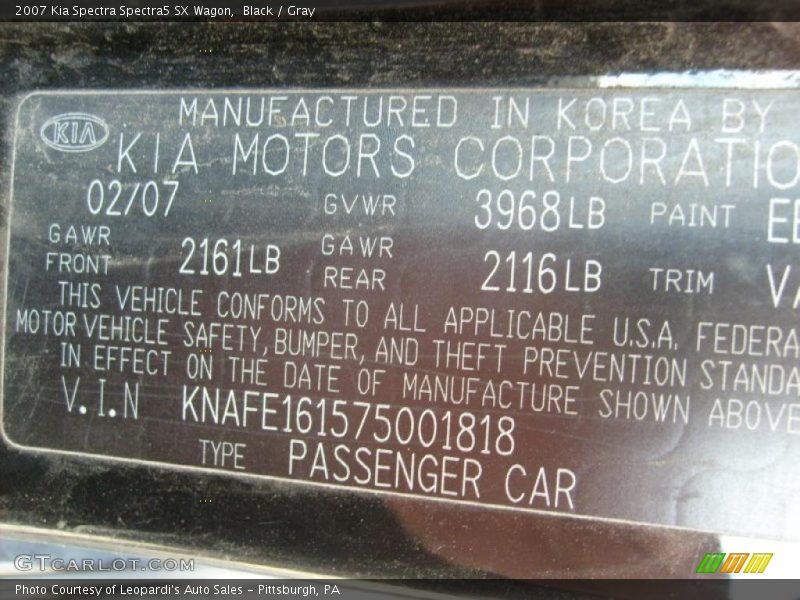 Black / Gray 2007 Kia Spectra Spectra5 SX Wagon