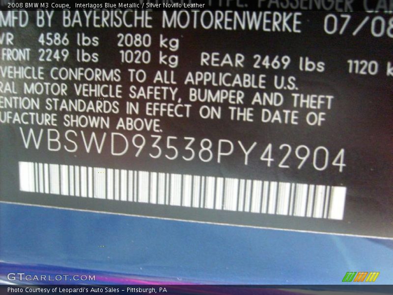 Interlagos Blue Metallic / Silver Novillo Leather 2008 BMW M3 Coupe