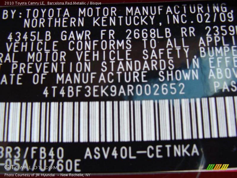 Barcelona Red Metallic / Bisque 2010 Toyota Camry LE