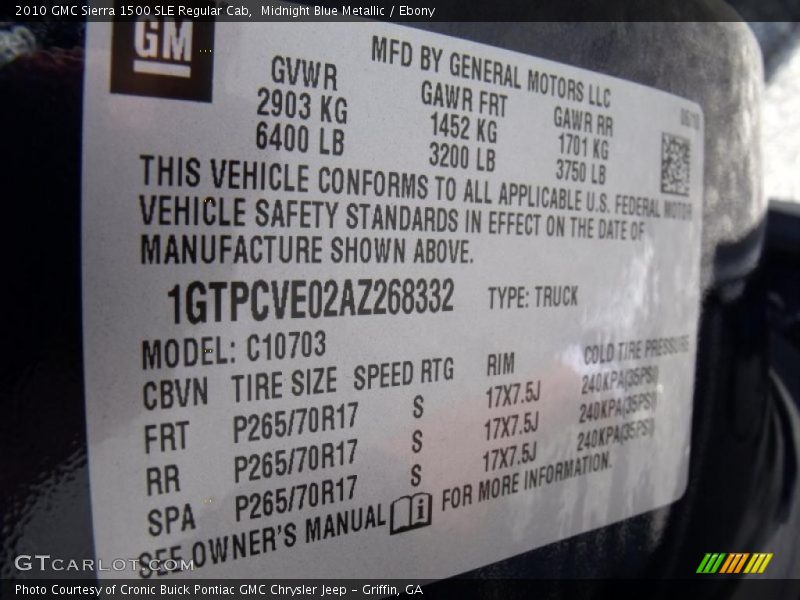 Midnight Blue Metallic / Ebony 2010 GMC Sierra 1500 SLE Regular Cab