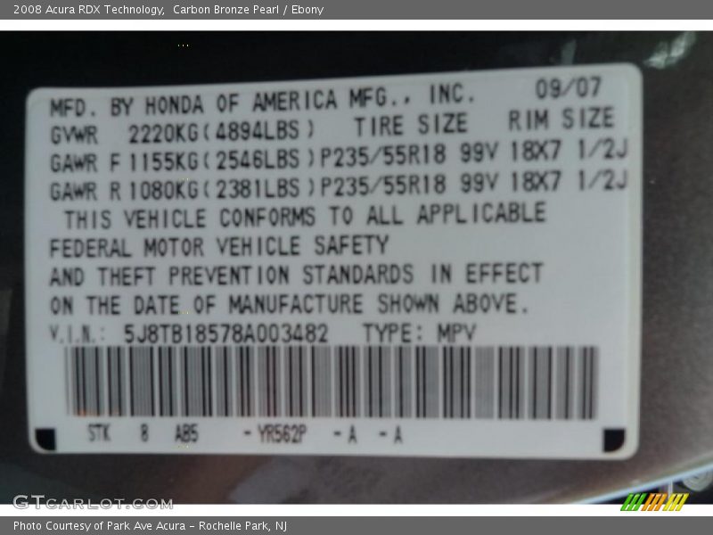 Carbon Bronze Pearl / Ebony 2008 Acura RDX Technology