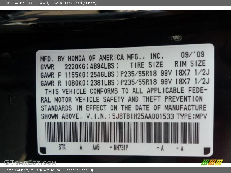 Crystal Black Pearl / Ebony 2010 Acura RDX SH-AWD
