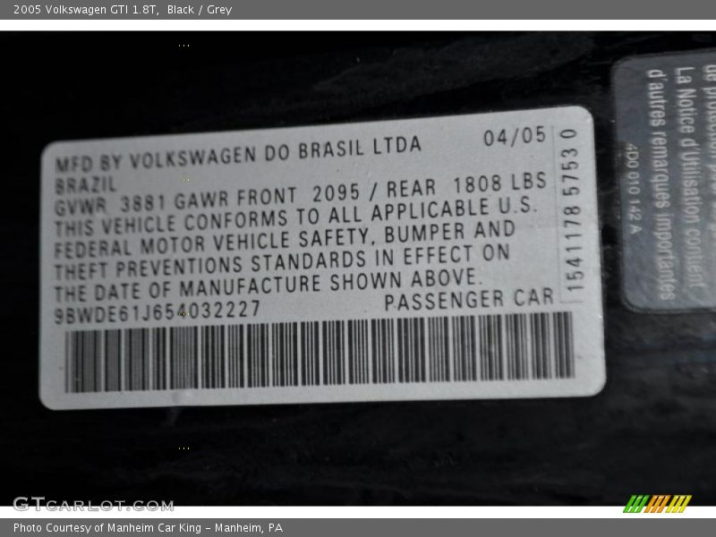 Black / Grey 2005 Volkswagen GTI 1.8T