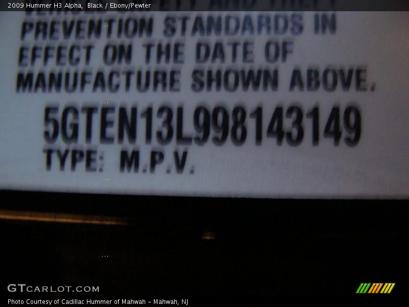Black / Ebony/Pewter 2009 Hummer H3 Alpha