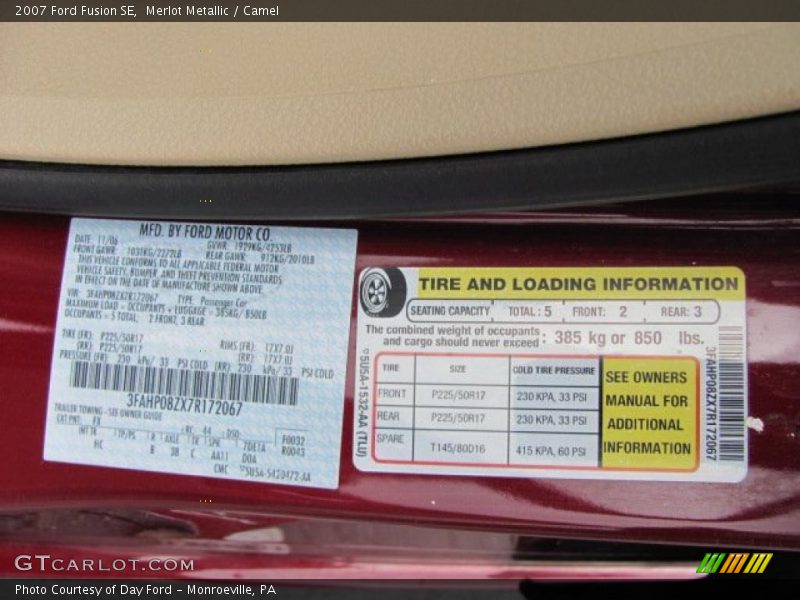 Merlot Metallic / Camel 2007 Ford Fusion SE