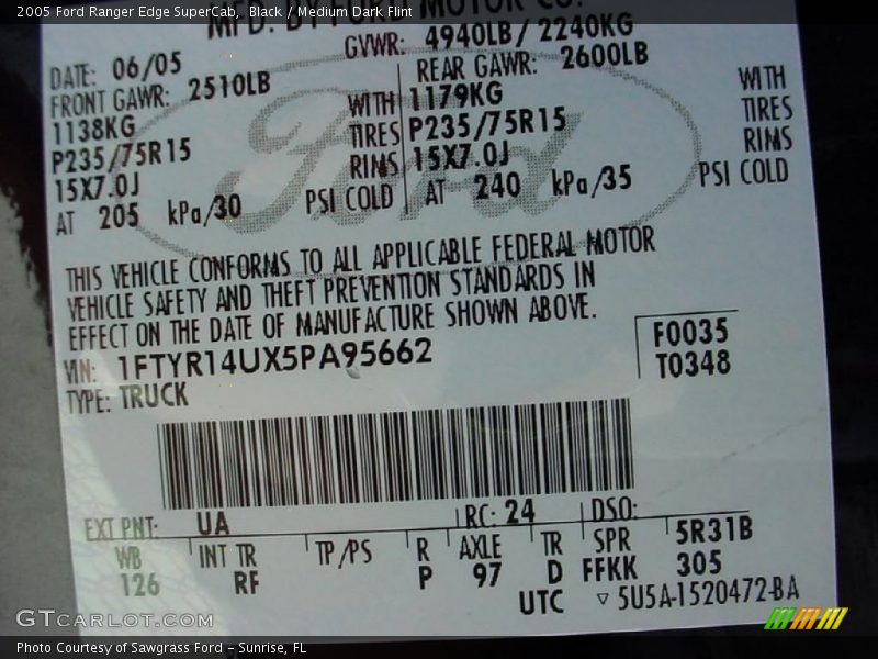 Black / Medium Dark Flint 2005 Ford Ranger Edge SuperCab