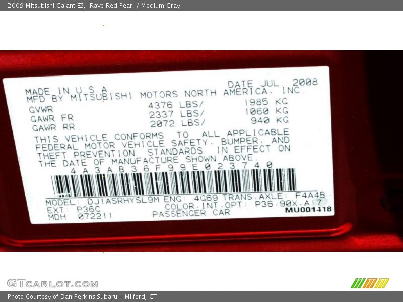 Rave Red Pearl / Medium Gray 2009 Mitsubishi Galant ES