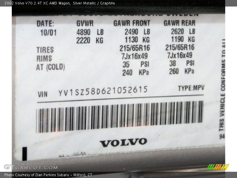 Silver Metallic / Graphite 2002 Volvo V70 2.4T XC AWD Wagon