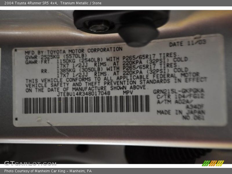 Titanium Metallic / Stone 2004 Toyota 4Runner SR5 4x4