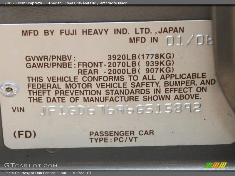 Steel Gray Metallic / Anthracite Black 2006 Subaru Impreza 2.5i Sedan
