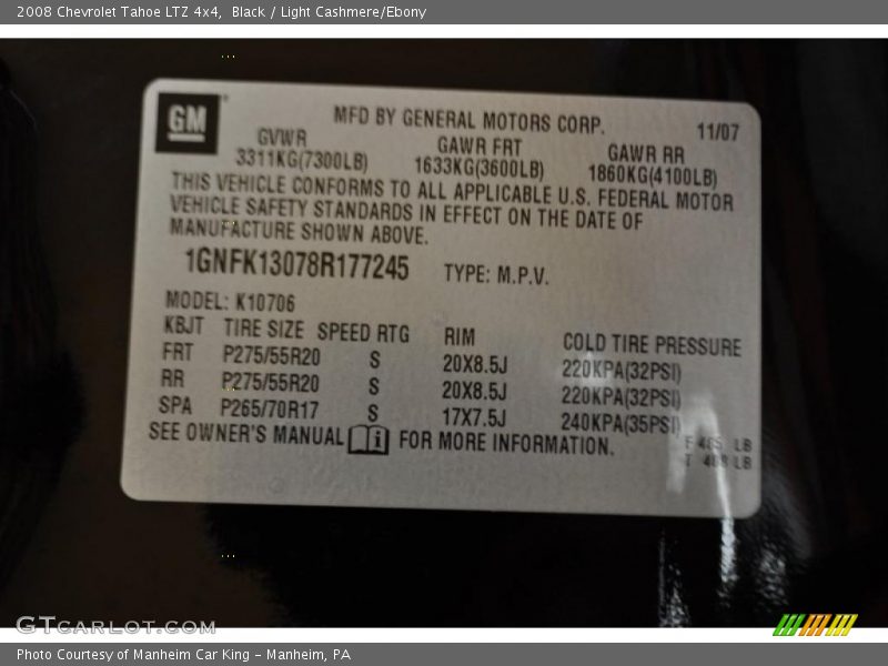 Black / Light Cashmere/Ebony 2008 Chevrolet Tahoe LTZ 4x4