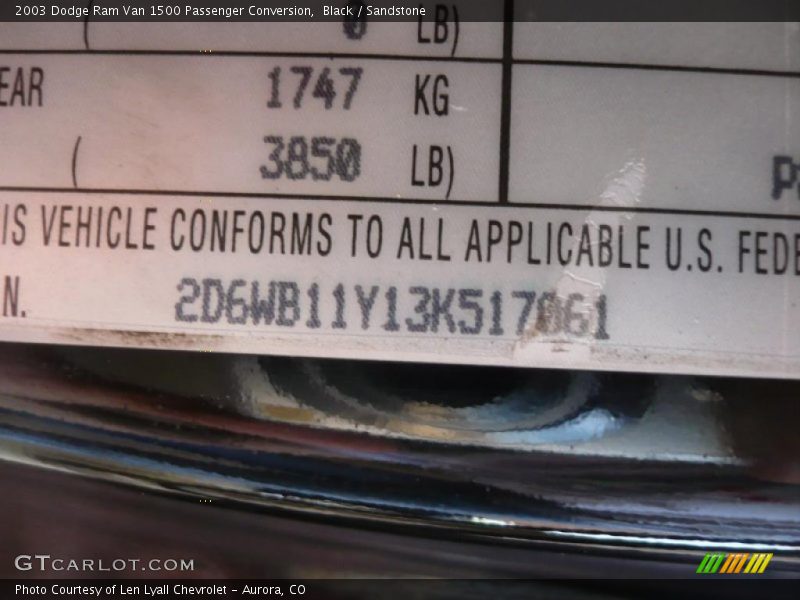 Black / Sandstone 2003 Dodge Ram Van 1500 Passenger Conversion