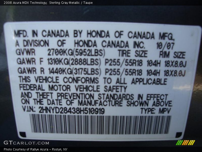 Sterling Gray Metallic / Taupe 2008 Acura MDX Technology