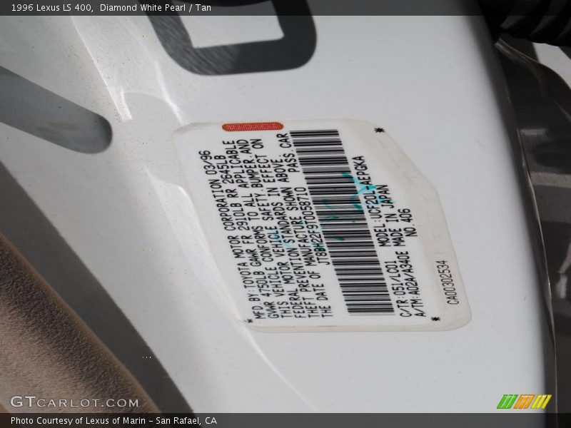 Diamond White Pearl / Tan 1996 Lexus LS 400