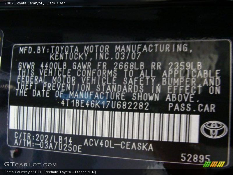 Black / Ash 2007 Toyota Camry SE