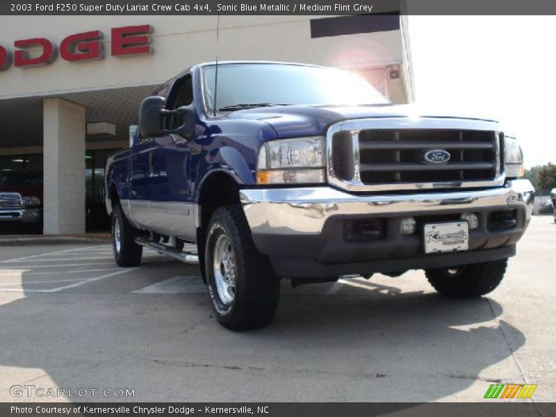 Sonic Blue Metallic / Medium Flint Grey 2003 Ford F250 Super Duty Lariat Crew Cab 4x4