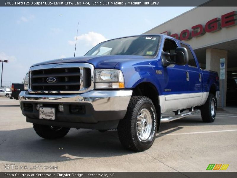 Sonic Blue Metallic / Medium Flint Grey 2003 Ford F250 Super Duty Lariat Crew Cab 4x4