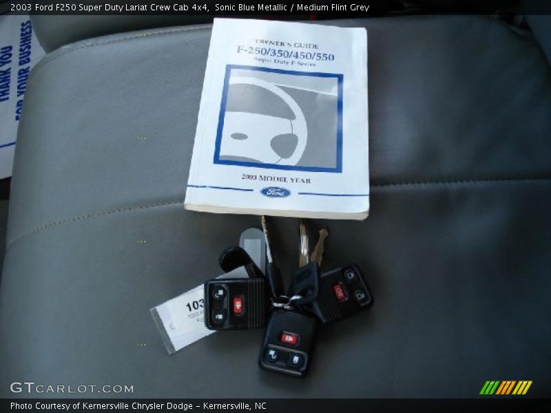 Sonic Blue Metallic / Medium Flint Grey 2003 Ford F250 Super Duty Lariat Crew Cab 4x4
