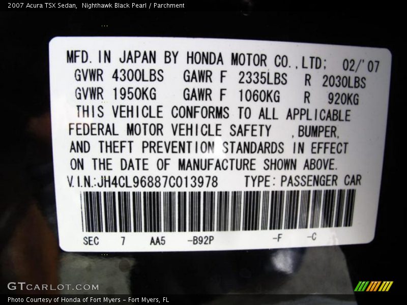 Nighthawk Black Pearl / Parchment 2007 Acura TSX Sedan