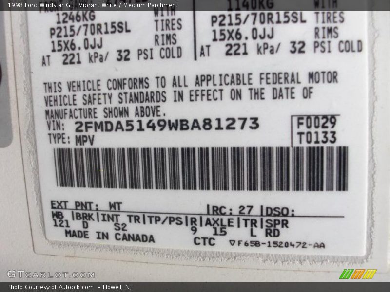 Vibrant White / Medium Parchment 1998 Ford Windstar GL