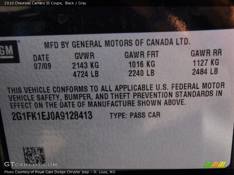 Black / Gray 2010 Chevrolet Camaro SS Coupe