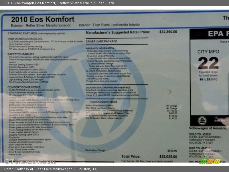 Reflex Silver Metallic / Titan Black 2010 Volkswagen Eos Komfort