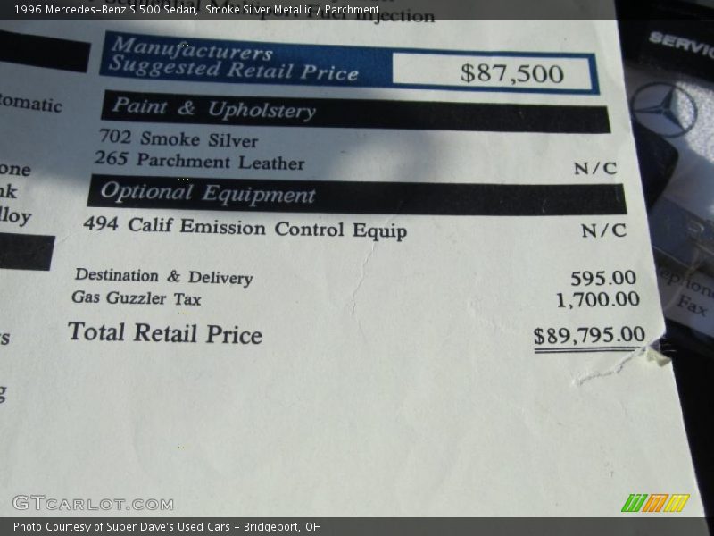 Smoke Silver Metallic / Parchment 1996 Mercedes-Benz S 500 Sedan