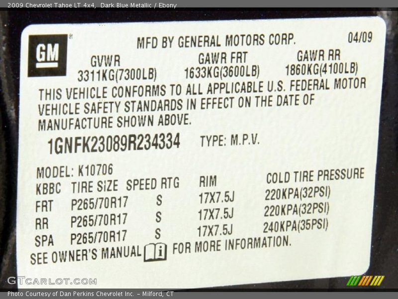 Dark Blue Metallic / Ebony 2009 Chevrolet Tahoe LT 4x4