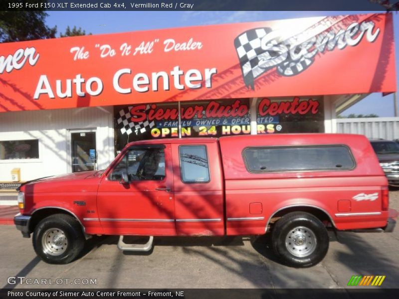 Vermillion Red / Gray 1995 Ford F150 XLT Extended Cab 4x4