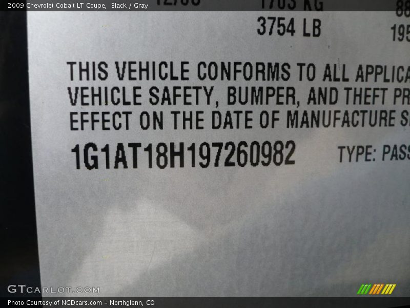 Black / Gray 2009 Chevrolet Cobalt LT Coupe
