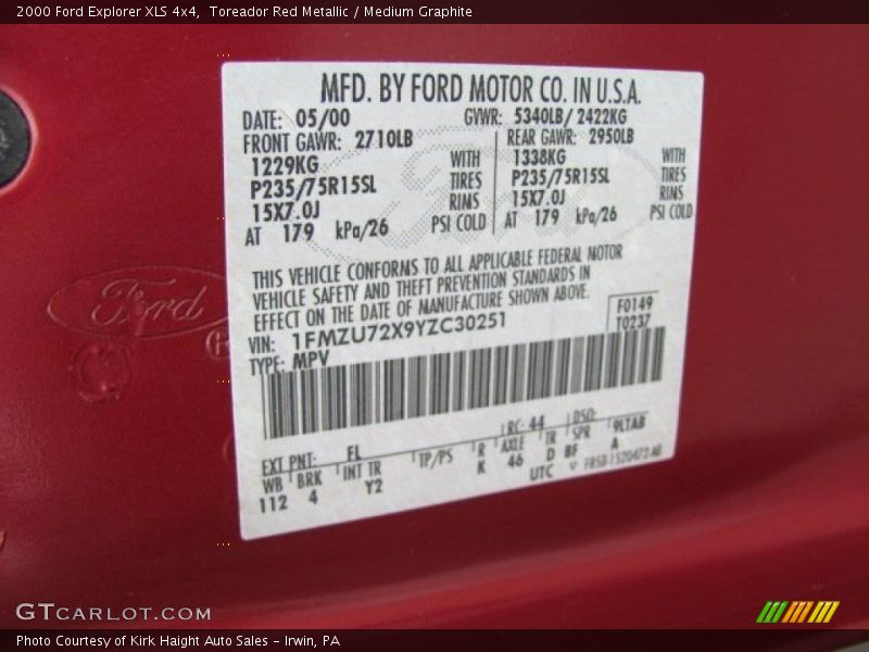 Toreador Red Metallic / Medium Graphite 2000 Ford Explorer XLS 4x4