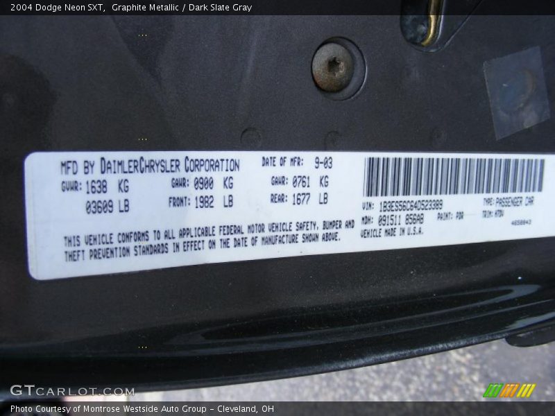 Graphite Metallic / Dark Slate Gray 2004 Dodge Neon SXT
