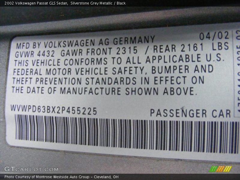 Silverstone Grey Metallic / Black 2002 Volkswagen Passat GLS Sedan