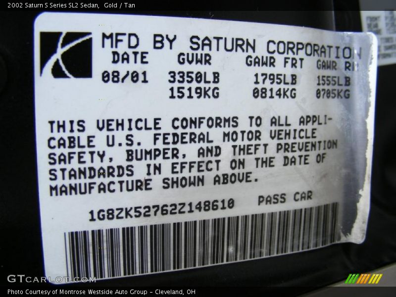 Gold / Tan 2002 Saturn S Series SL2 Sedan