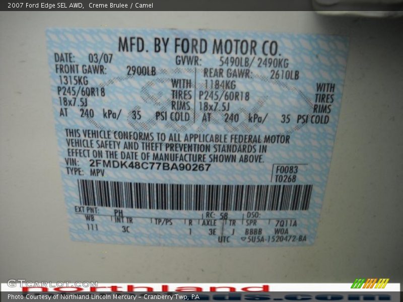 Creme Brulee / Camel 2007 Ford Edge SEL AWD