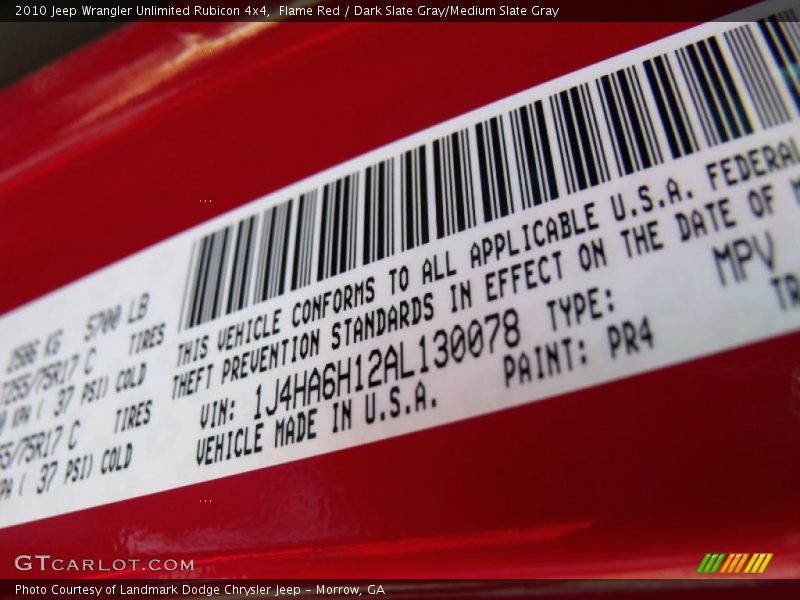 Flame Red / Dark Slate Gray/Medium Slate Gray 2010 Jeep Wrangler Unlimited Rubicon 4x4