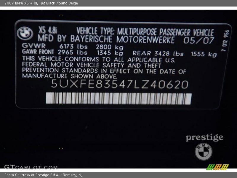 Jet Black / Sand Beige 2007 BMW X5 4.8i
