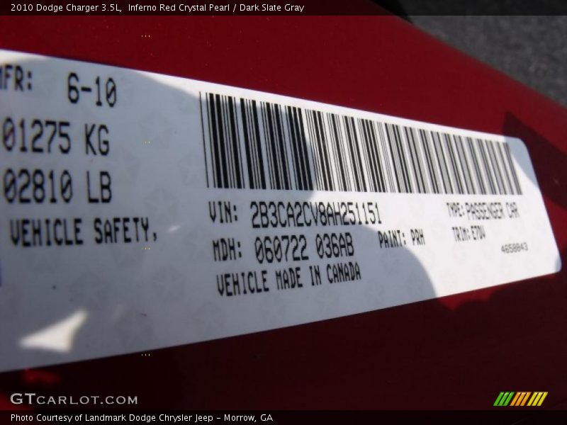 Inferno Red Crystal Pearl / Dark Slate Gray 2010 Dodge Charger 3.5L