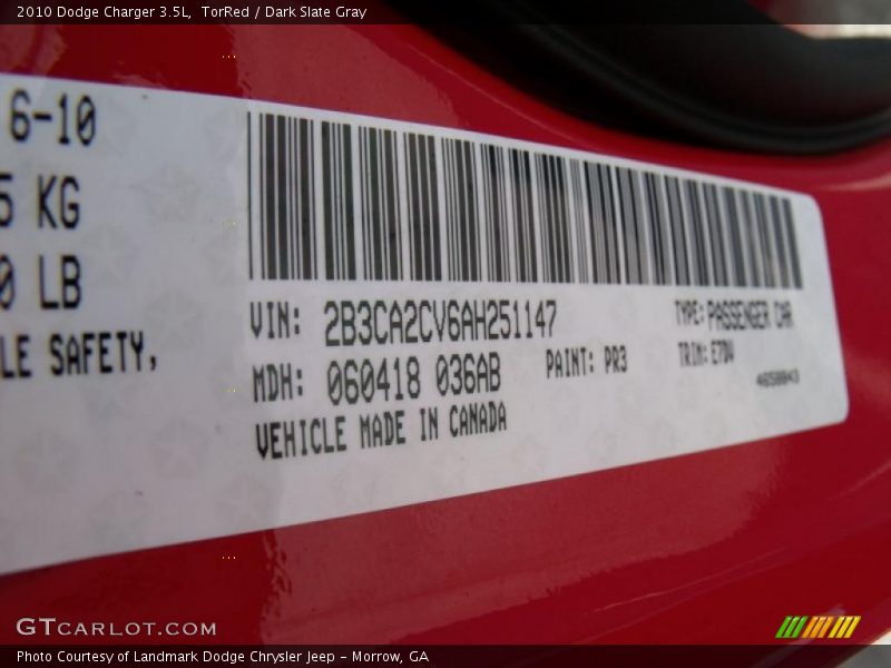 TorRed / Dark Slate Gray 2010 Dodge Charger 3.5L