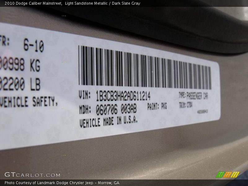 Light Sandstone Metallic / Dark Slate Gray 2010 Dodge Caliber Mainstreet