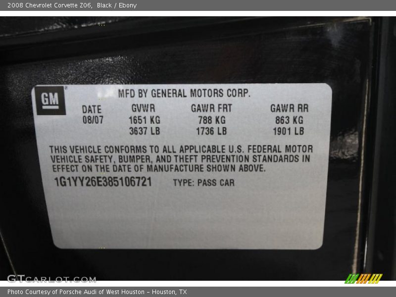 Black / Ebony 2008 Chevrolet Corvette Z06