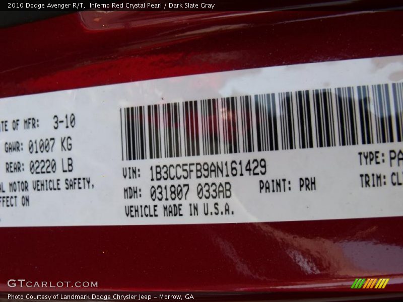 Inferno Red Crystal Pearl / Dark Slate Gray 2010 Dodge Avenger R/T