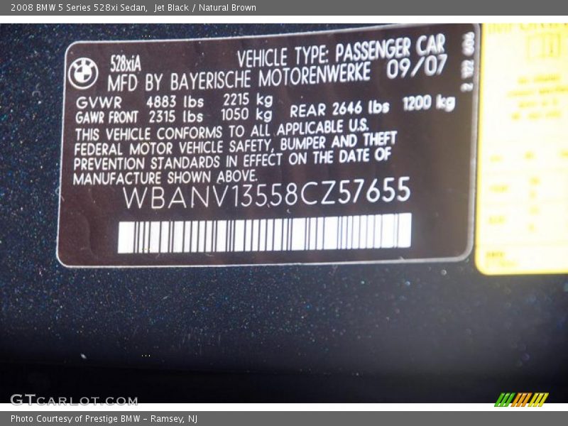 Jet Black / Natural Brown 2008 BMW 5 Series 528xi Sedan