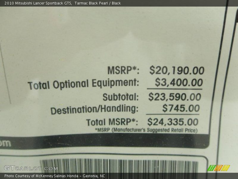 Tarmac Black Pearl / Black 2010 Mitsubishi Lancer Sportback GTS