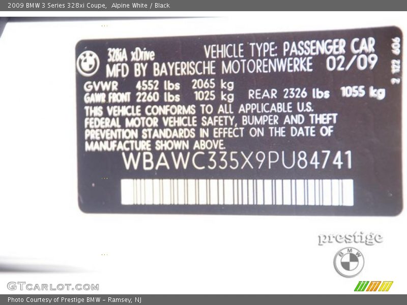 Alpine White / Black 2009 BMW 3 Series 328xi Coupe