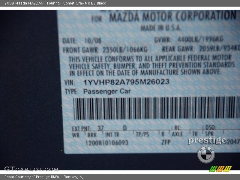 Comet Gray Mica / Black 2009 Mazda MAZDA6 i Touring