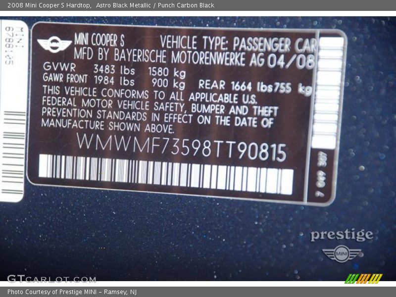 Astro Black Metallic / Punch Carbon Black 2008 Mini Cooper S Hardtop
