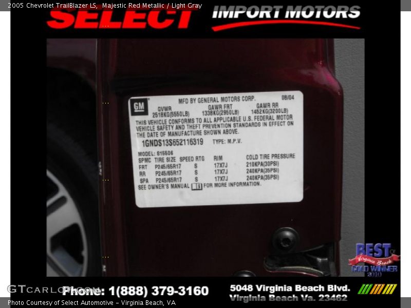 Majestic Red Metallic / Light Gray 2005 Chevrolet TrailBlazer LS