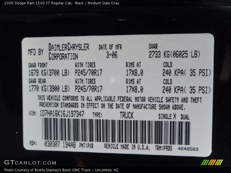 Black / Medium Slate Gray 2006 Dodge Ram 1500 ST Regular Cab