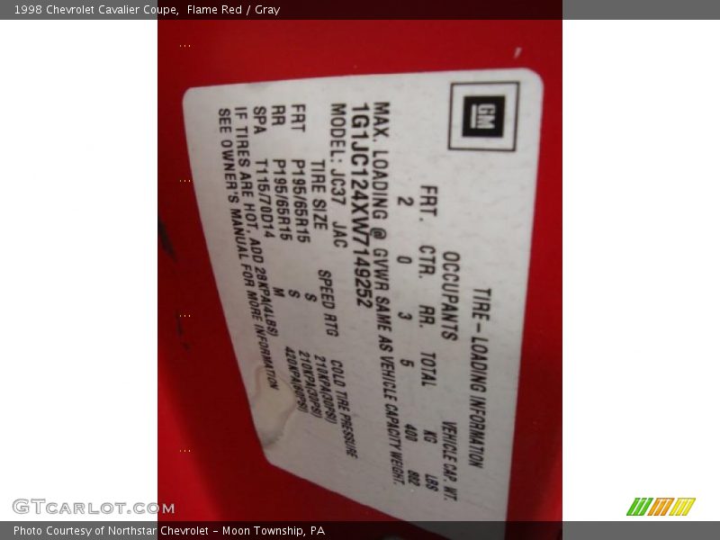 Flame Red / Gray 1998 Chevrolet Cavalier Coupe